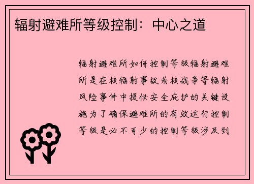 辐射避难所等级控制:中心之道